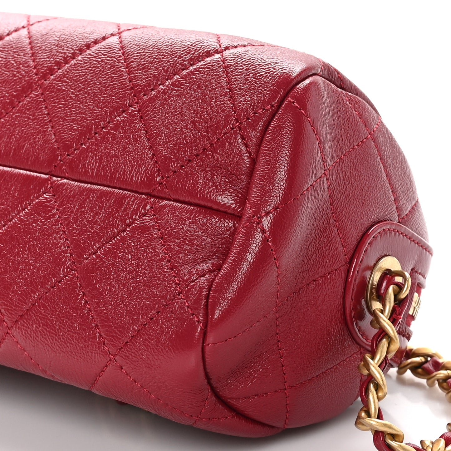 Shiny Lambskin Quilted Small Fashion Therapy Bowling Bag Rose