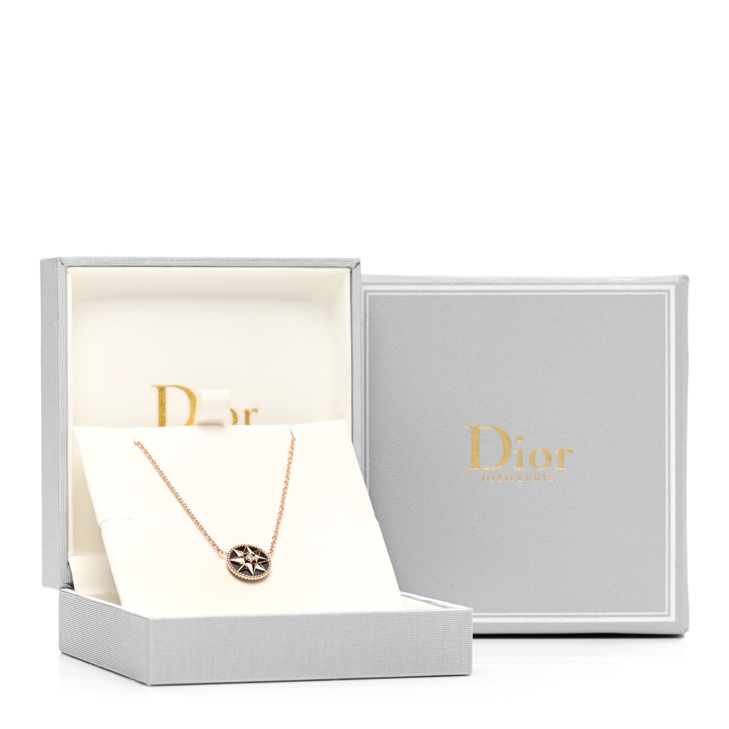 18K Rose Gold Diamond Black Onyx Rose Des Vents Necklace