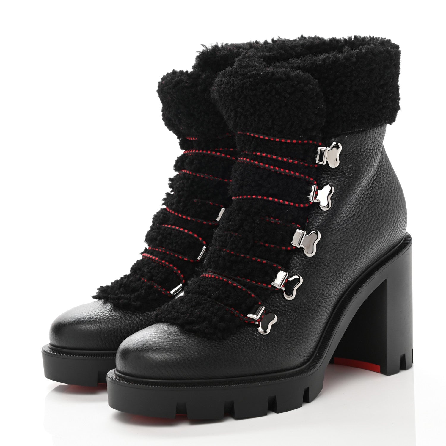 Christian Louboutin Grained Calfskin Shearling Edelvizir 70 Ankle Boots 37 Black 3 of 7