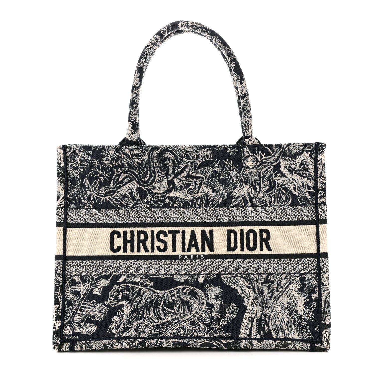 Christian Dior Canvas Embroidered Medium Toile De Jouy Reverse Book Tote Blue 1 of 10