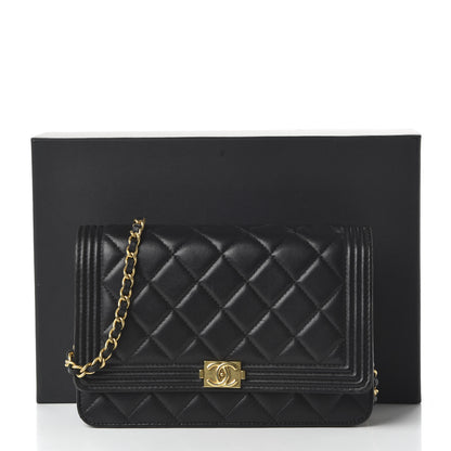Chanel Lambskin Quilted Boy Wallet On Chain WOC Black 12 of 12