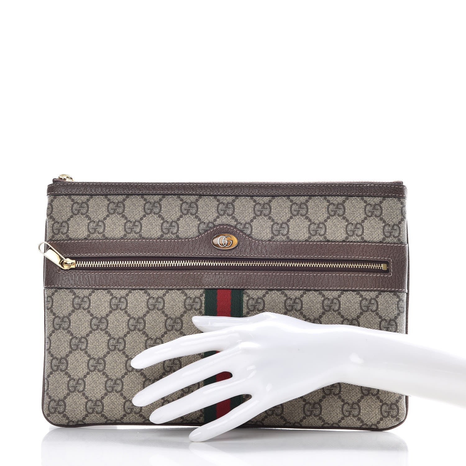 Gucci GG Supreme Monogram Large Ophidia Pouch Clutch Brown 2 of 7
