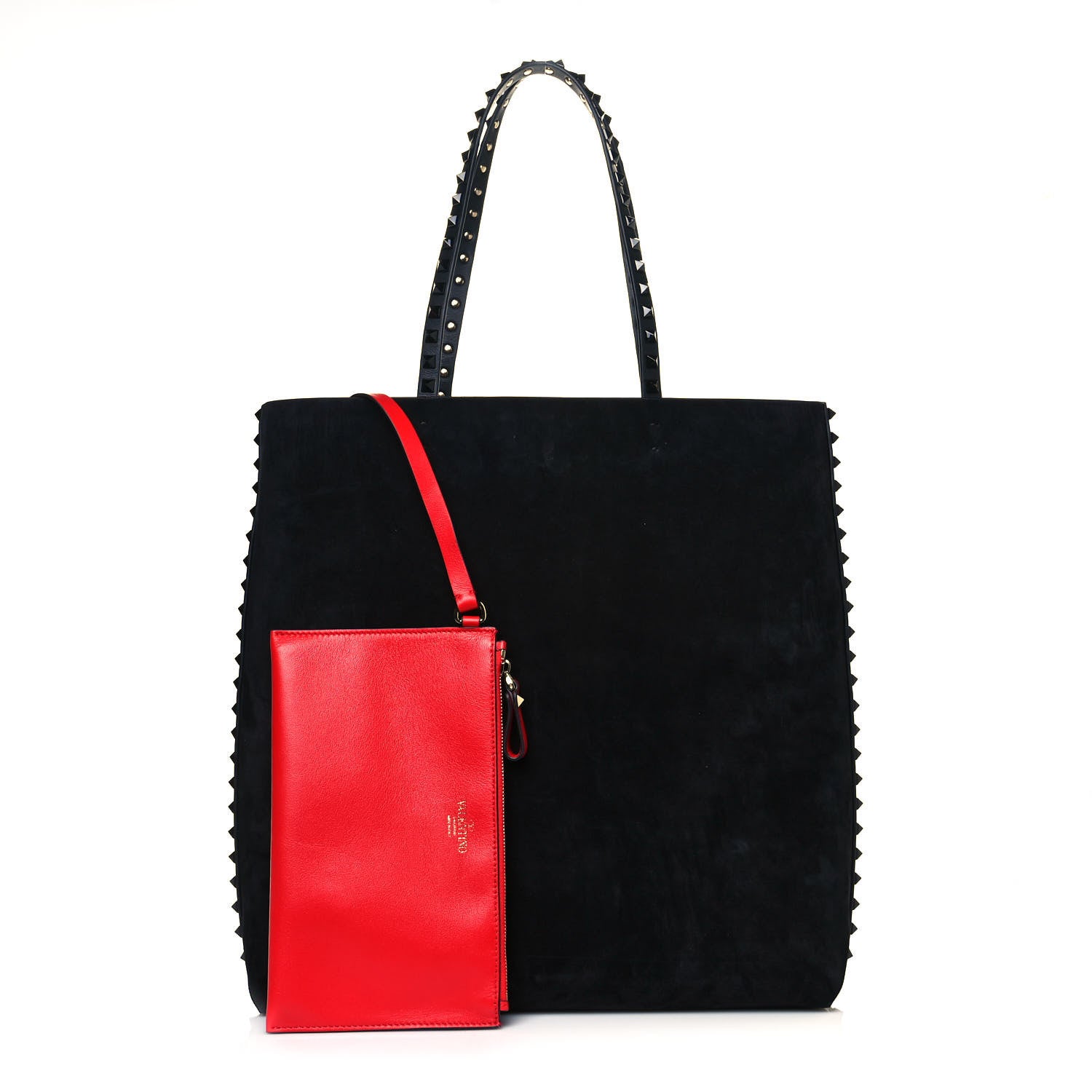 Valentino Garavani Suede Calfskin Rockstud Tote Black 1 of 12