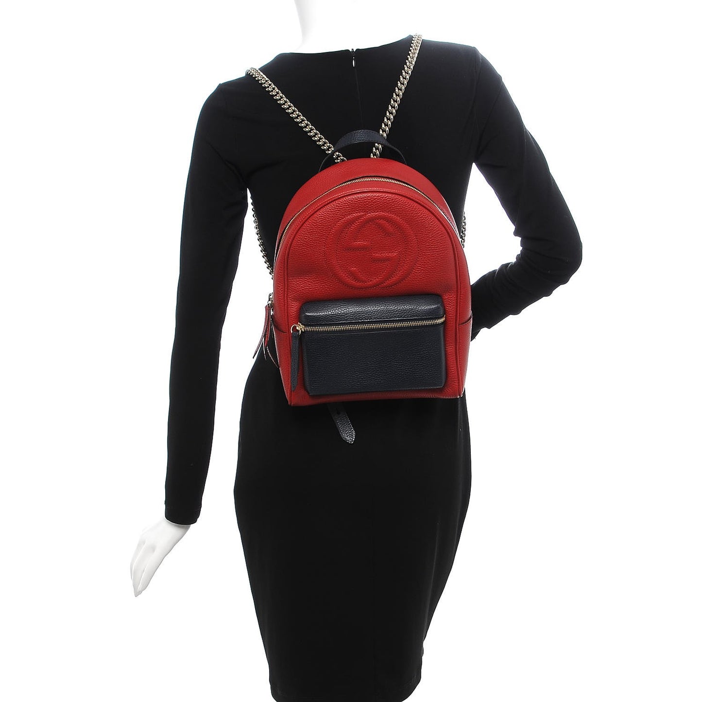 Pebbled Calfskin Bi-Color Soho Chain Backpack Red Navy