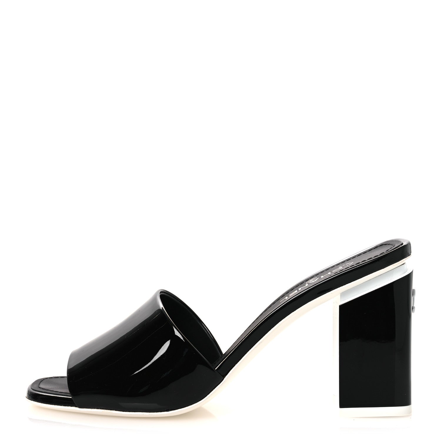 Chanel Patent Calfskin CC Mules 37.5 Black White 1 of 11