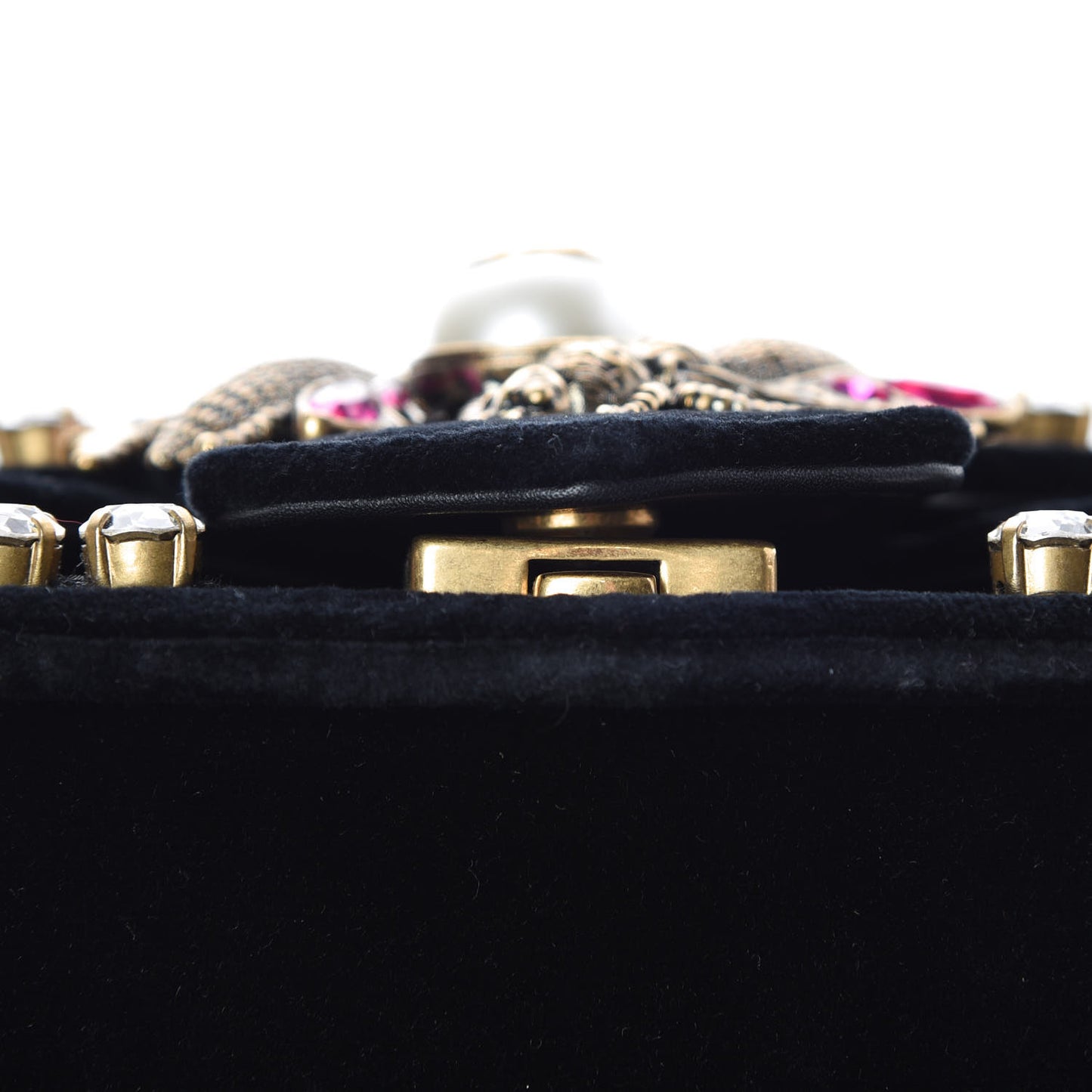 Velvet Crystal Mini Bee Broadway Shoulder Bag Black