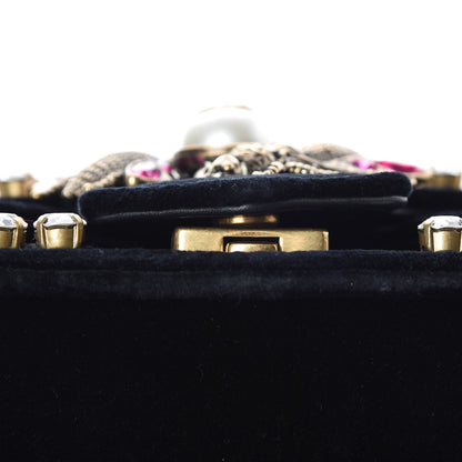 Gucci Velvet Crystal Mini Bee Broadway Shoulder Bag Black 10 of 14