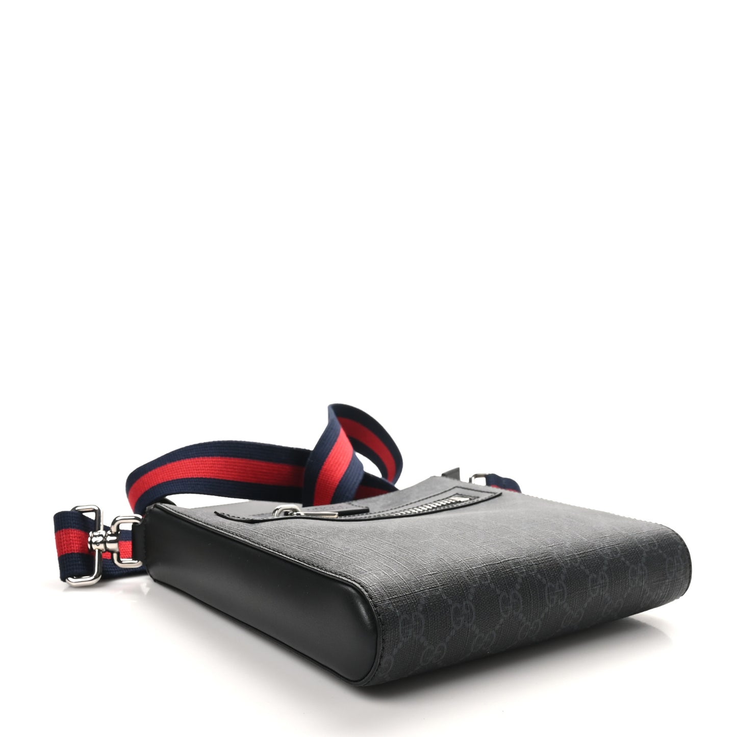 GG Supreme Monogram Web Small Flat Messenger Bag Black Grey