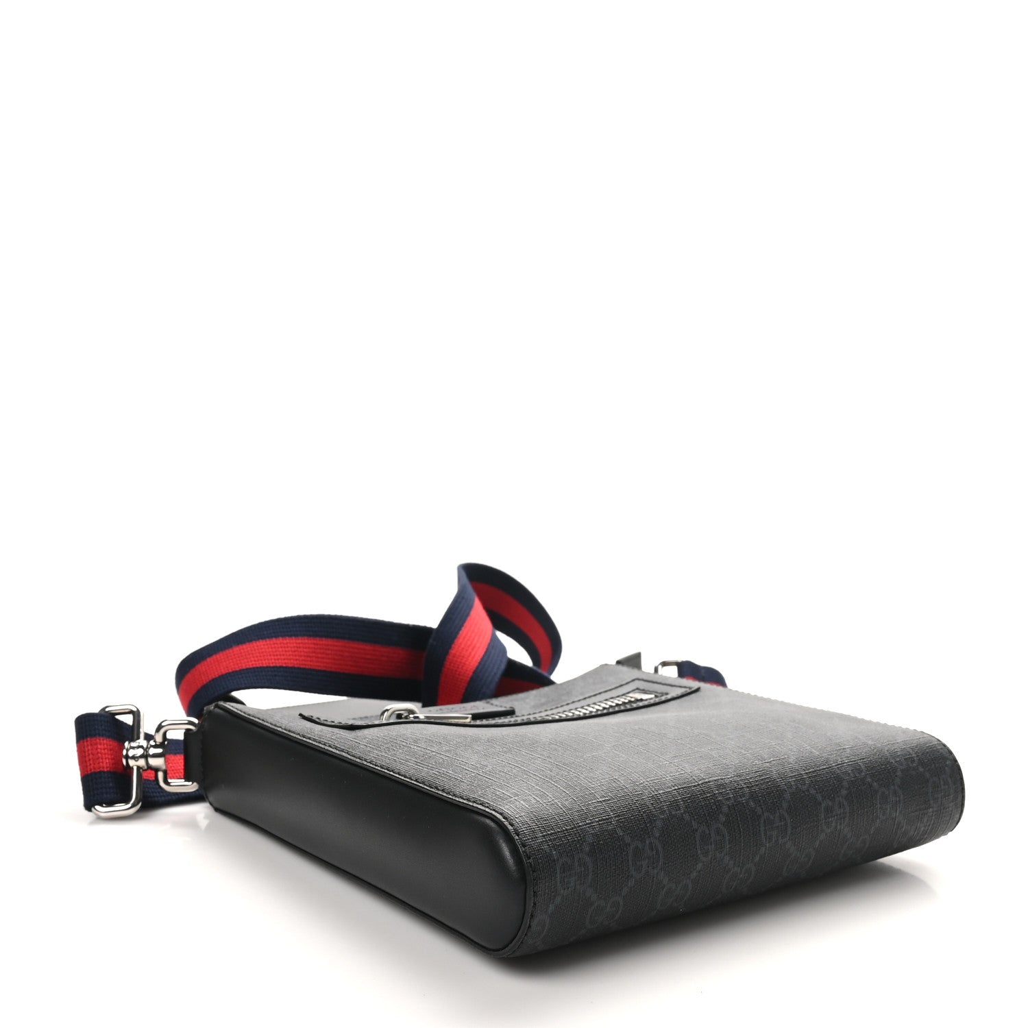 Gucci GG Supreme Monogram Web Small Flat Messenger Bag Black Grey 4 of 10