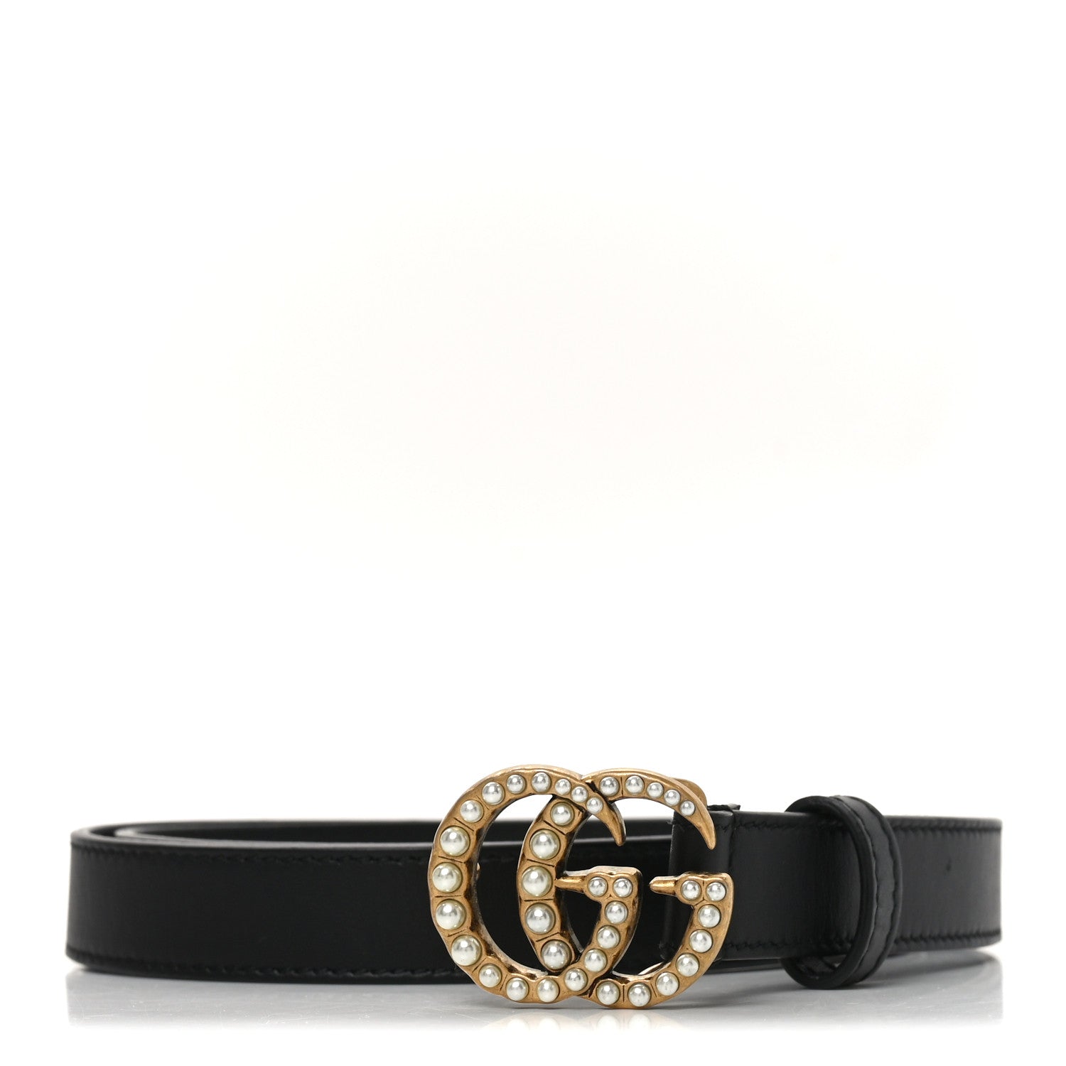 Gucci Calfskin Pearl Double G 95 38 Belt Black Cream 1 of 4