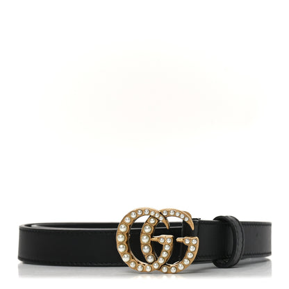 Gucci Calfskin Pearl Double G 95 38 Belt Black Cream 1 of 4