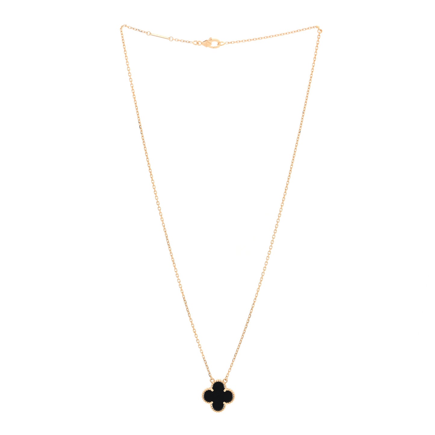 18K Yellow Gold Black Onyx Vintage Alhambra Pendant Necklace