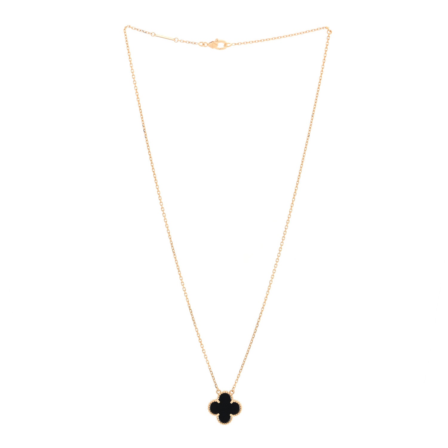 Van Cleef & Arpels 18K Yellow Gold Black Onyx Vintage Alhambra Pendant Necklace 3 of 5