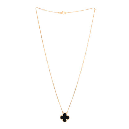 Van Cleef & Arpels 18K Yellow Gold Black Onyx Vintage Alhambra Pendant Necklace 3 of 5