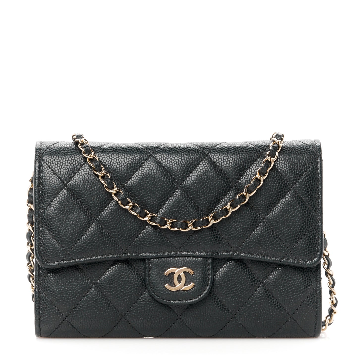 Caviar Quilted Classic Clutch With Chain Black