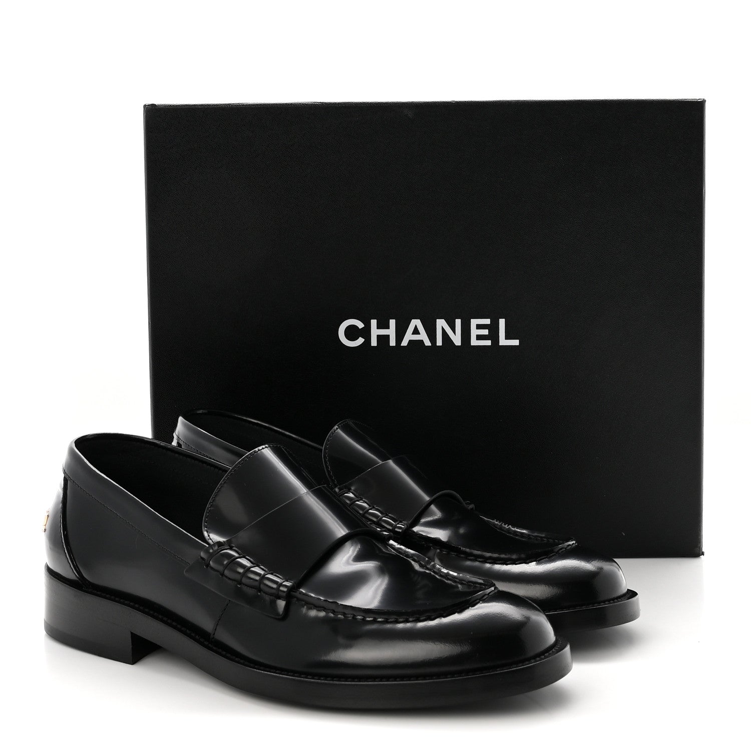 Chanel Shiny Calfskin Logo Loafers 39 Black 9 of 9