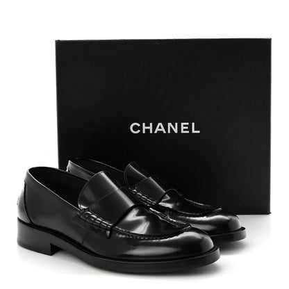 Chanel Shiny Calfskin Logo Loafers 39 Black 9 of 9
