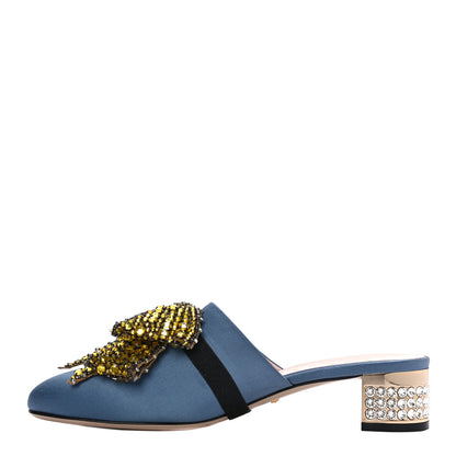 Gucci Raso Satin Crystal Embellished Bow Mules 38 Carta Zucchero 1 of 11
