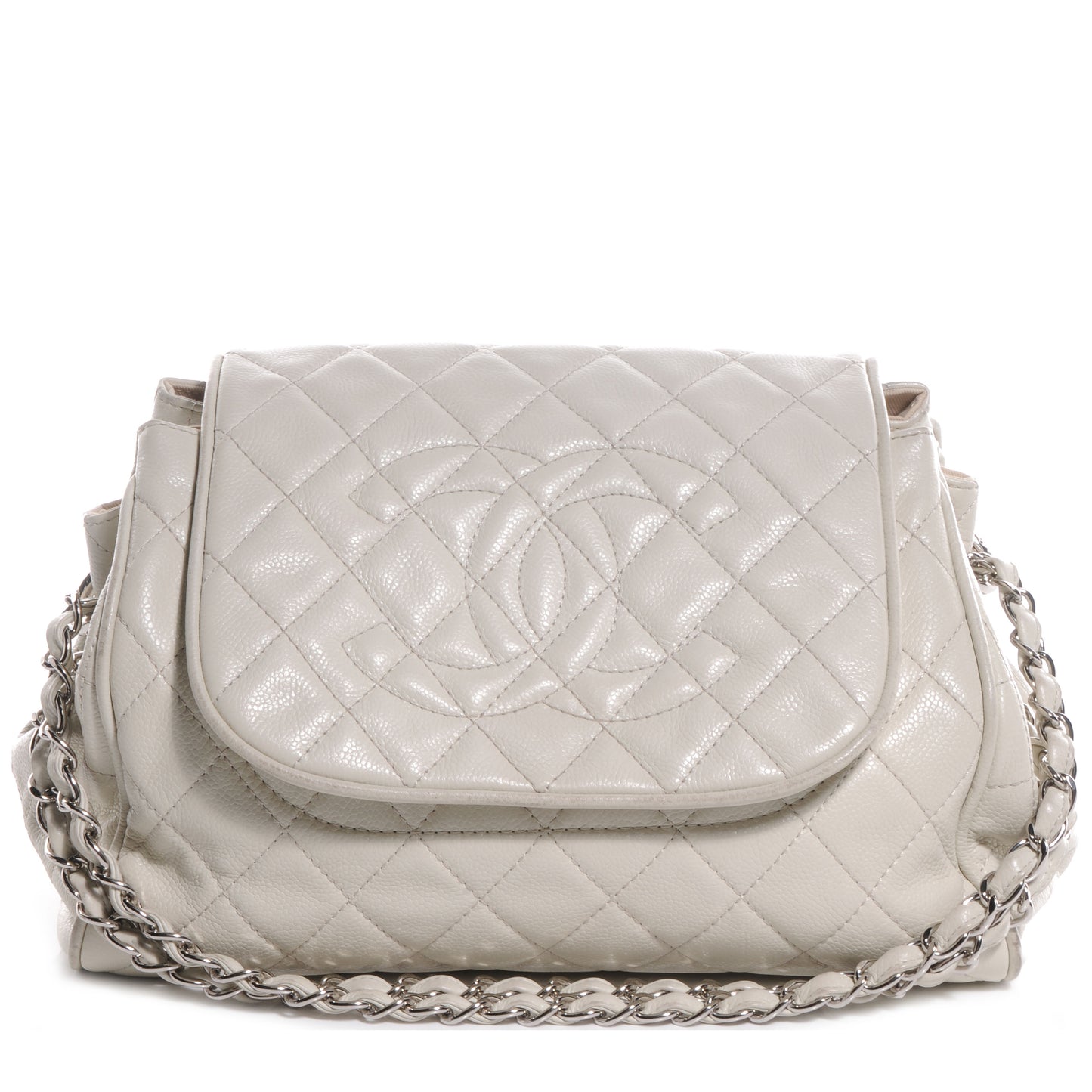 Caviar Quilted Timeless Accordion Flap White