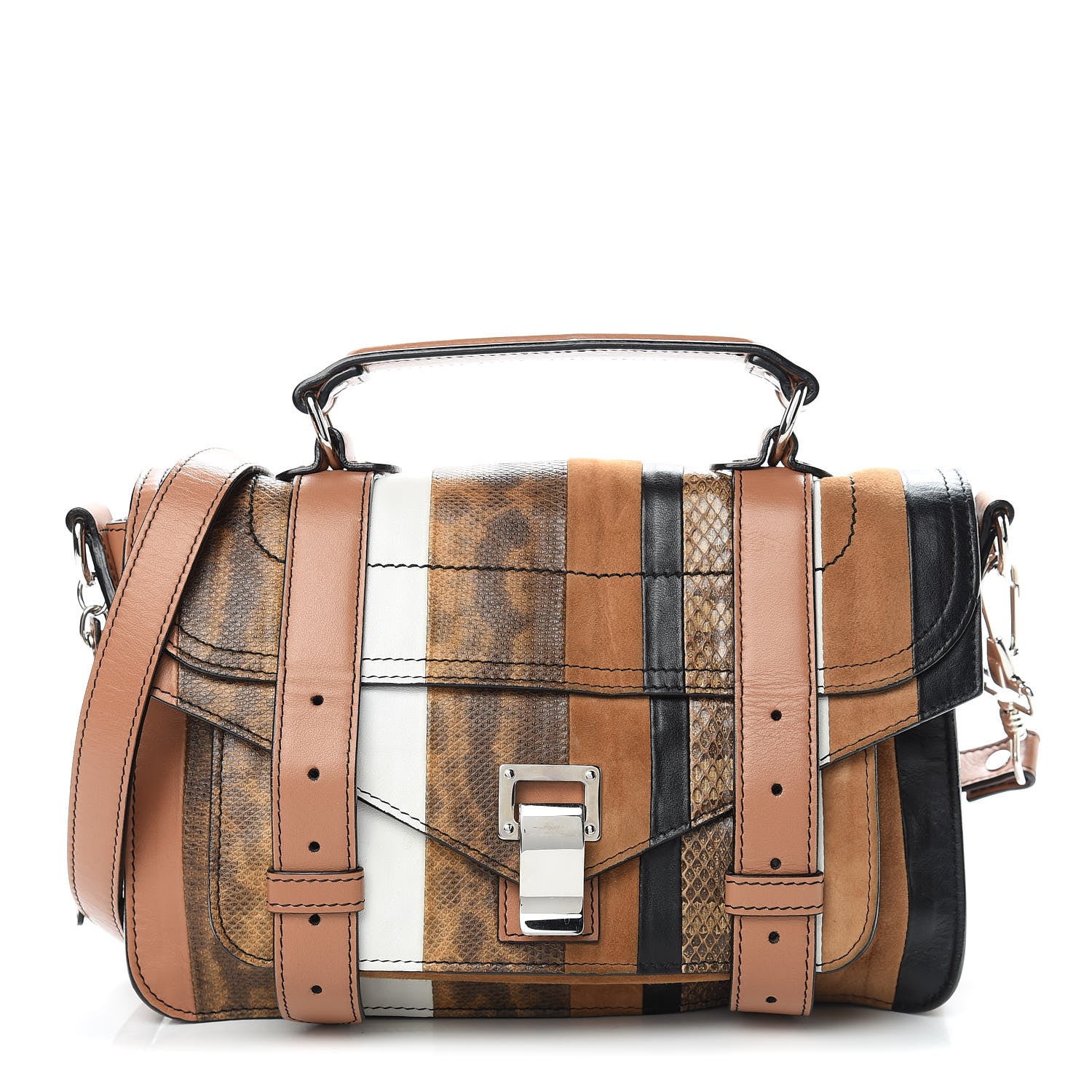 Proenza Schouler Lambskin Lizard Snakeskin Suede PS1 Exotic Stripe Mix Satchel Dune 1 of 12