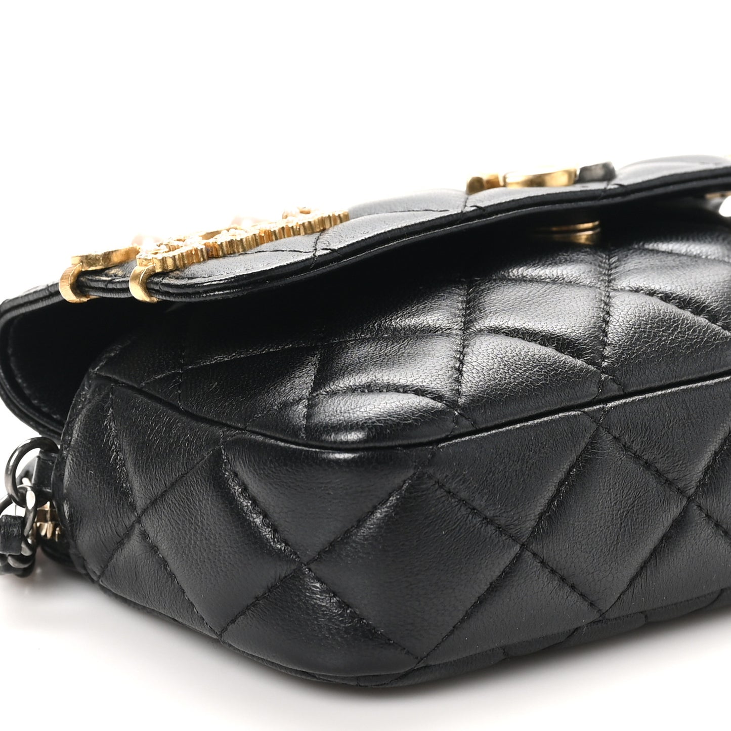 Lambskin Quilted Coco Clips Single Flap Black