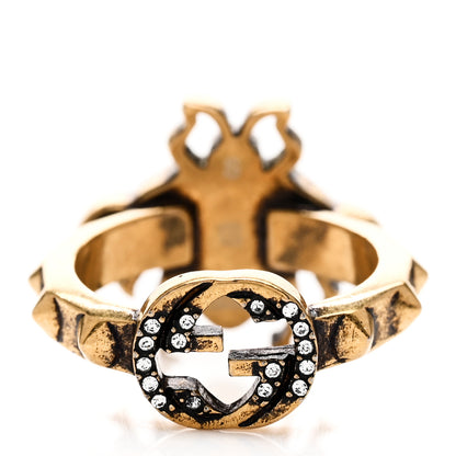 Gucci Metal Crystal Pearl Bee Ring S Aged Gold 3 of 5