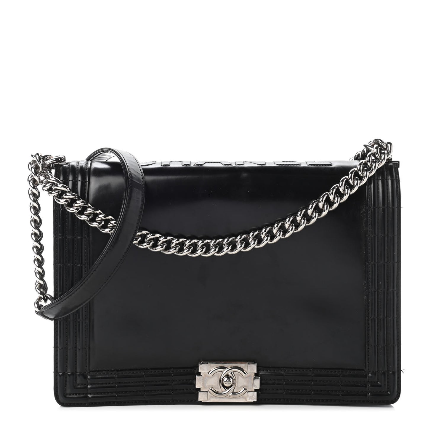 Glazed Calfskin Large Boy Flap Black