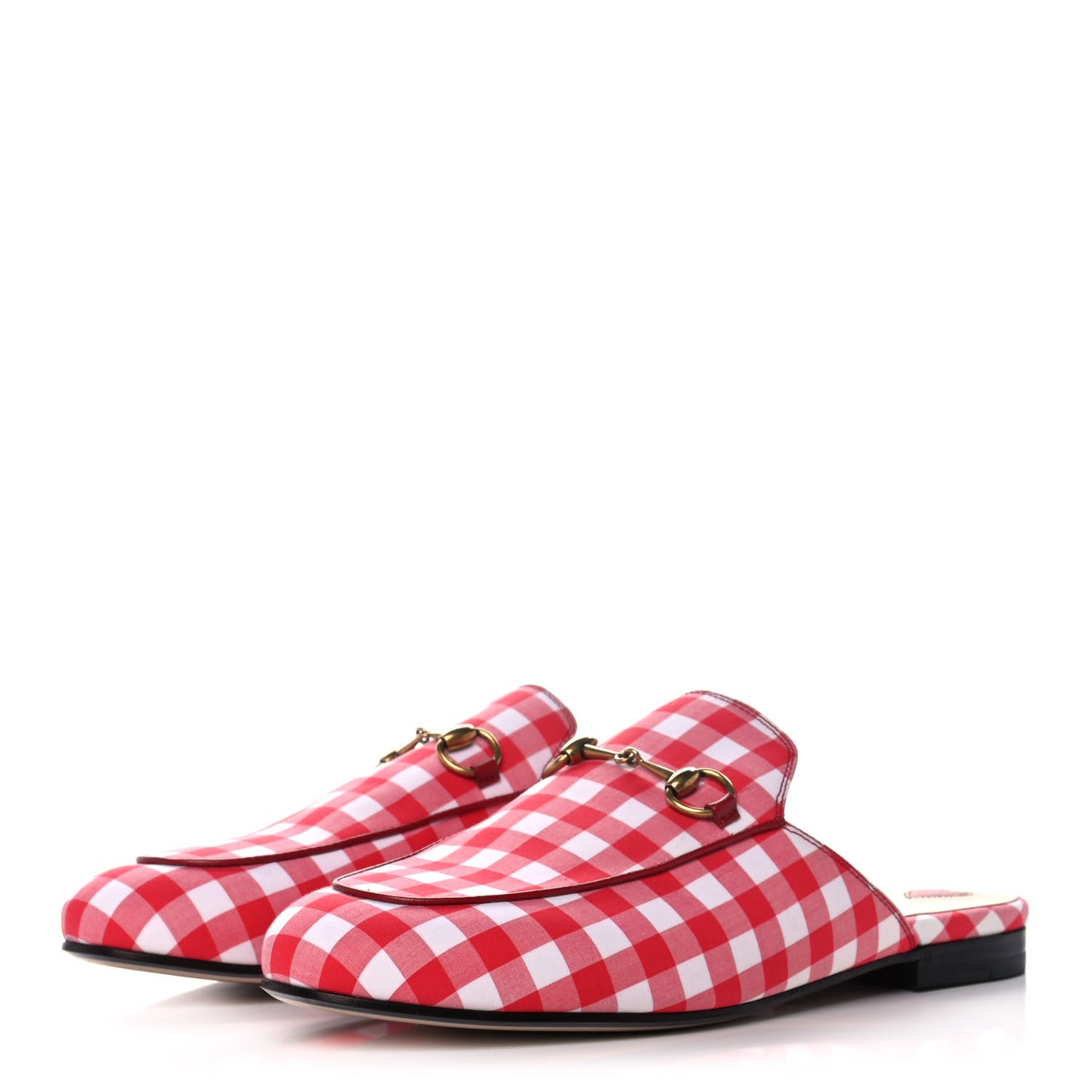 Cotton Gingham Womens Princetown Slippers 38.5 White Red