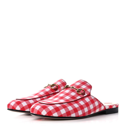 Gucci Cotton Gingham Womens Princetown Slippers 38.5 White Red 3 of 8