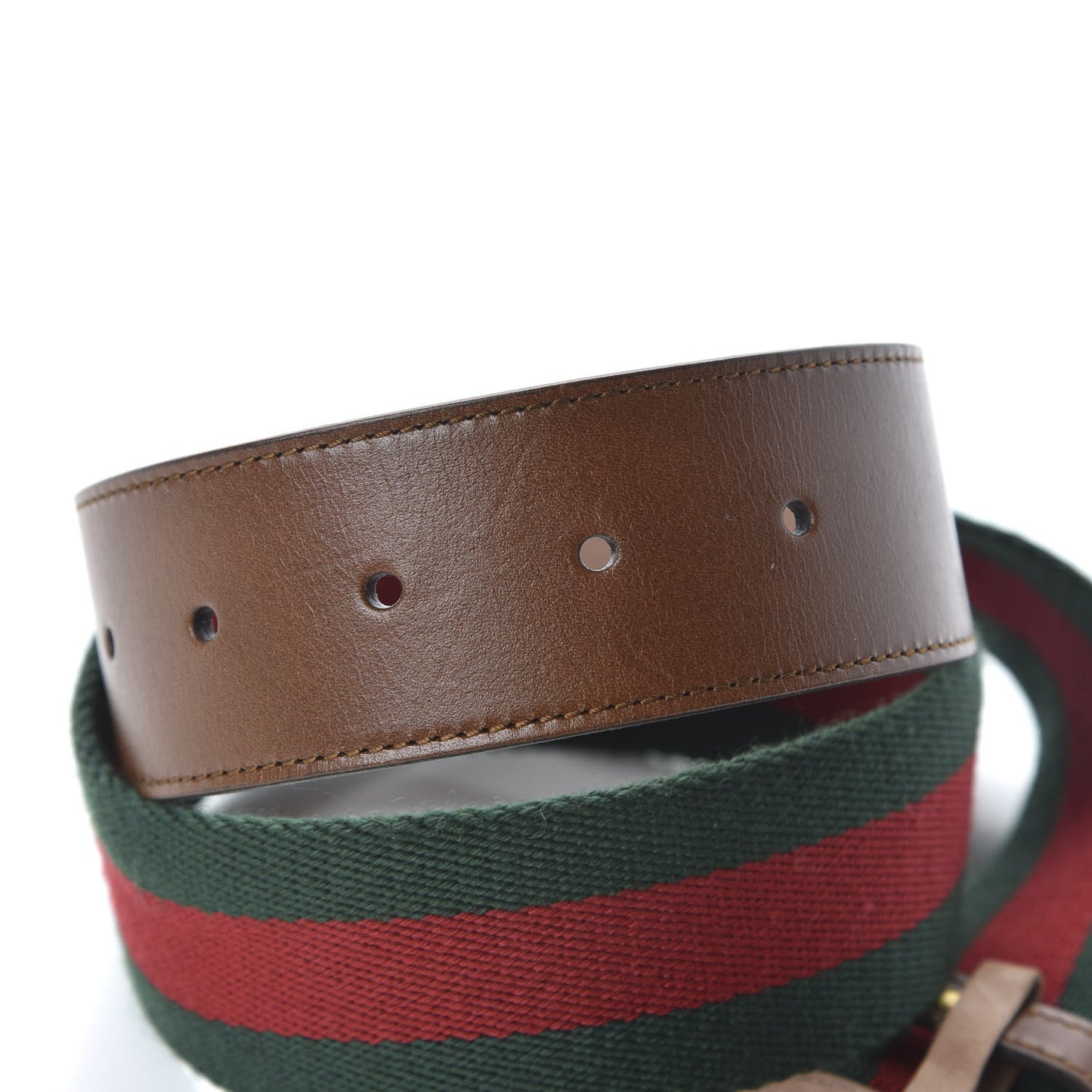 Nylon Calfskin Double G Web 40mm Belt 85 34 Green Red Cuir