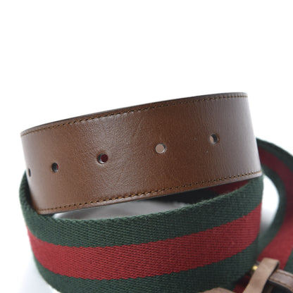 Gucci Nylon Calfskin Double G Web 40mm Belt 85 34 Green Red Cuir 3 of 5