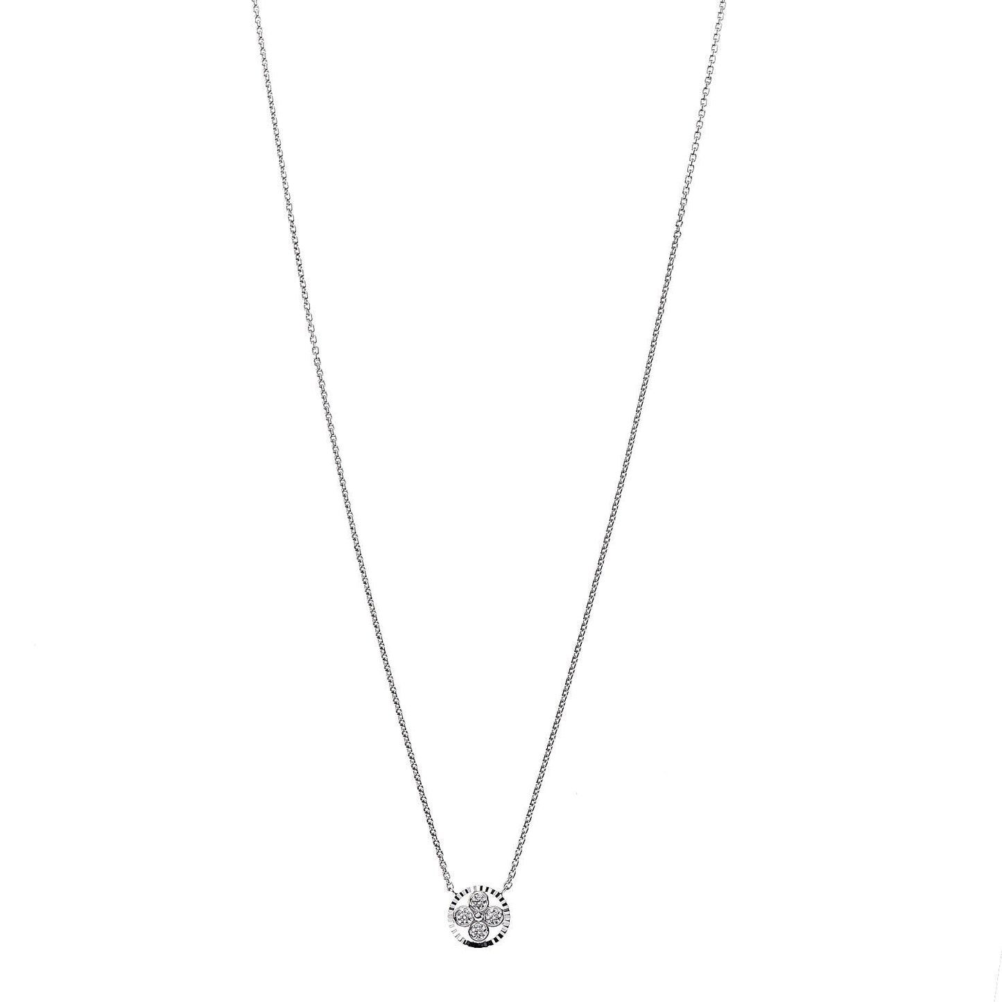 18K White Gold Diamond Blossom BB Pendant Necklace