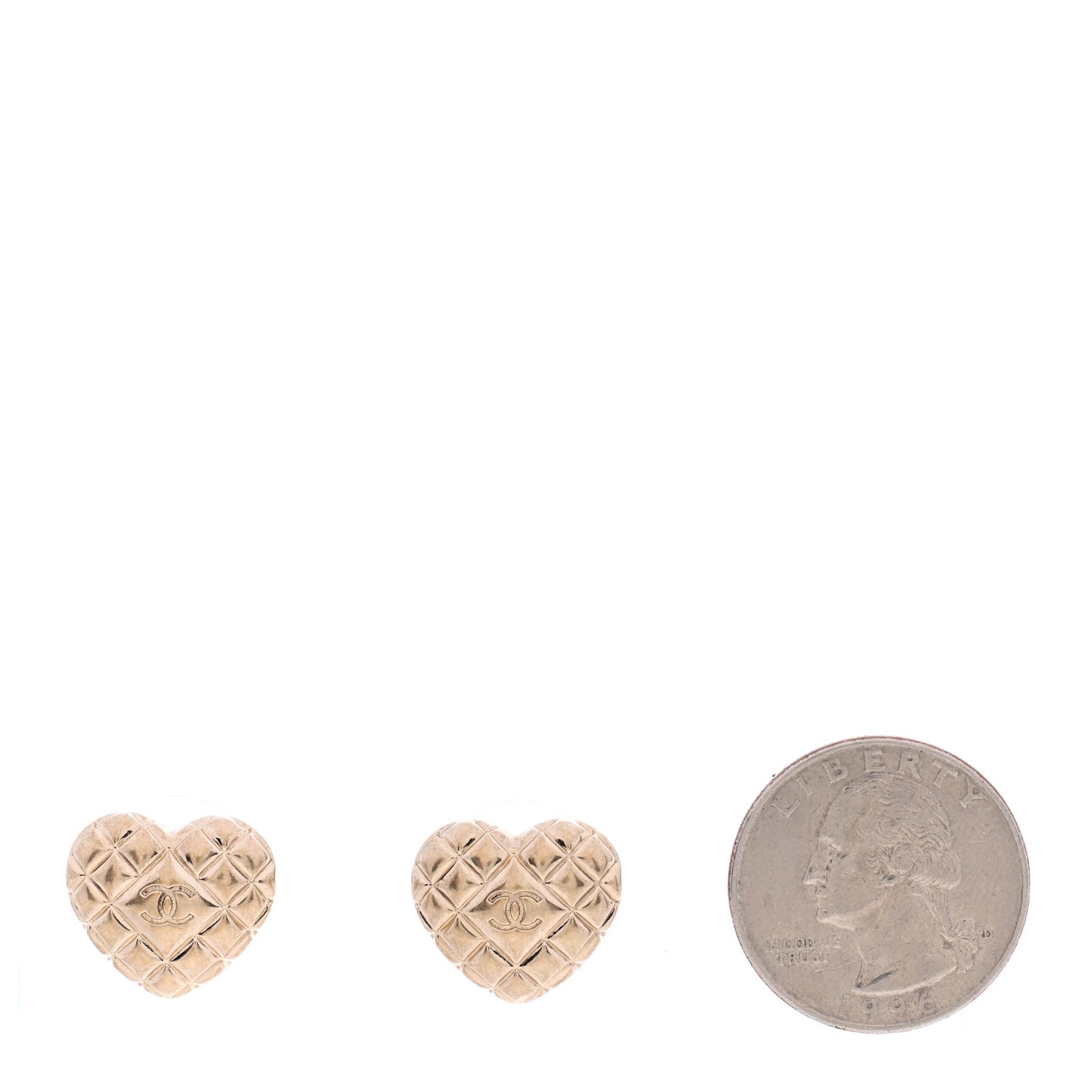 Quilted CC Heart Earrings Gold