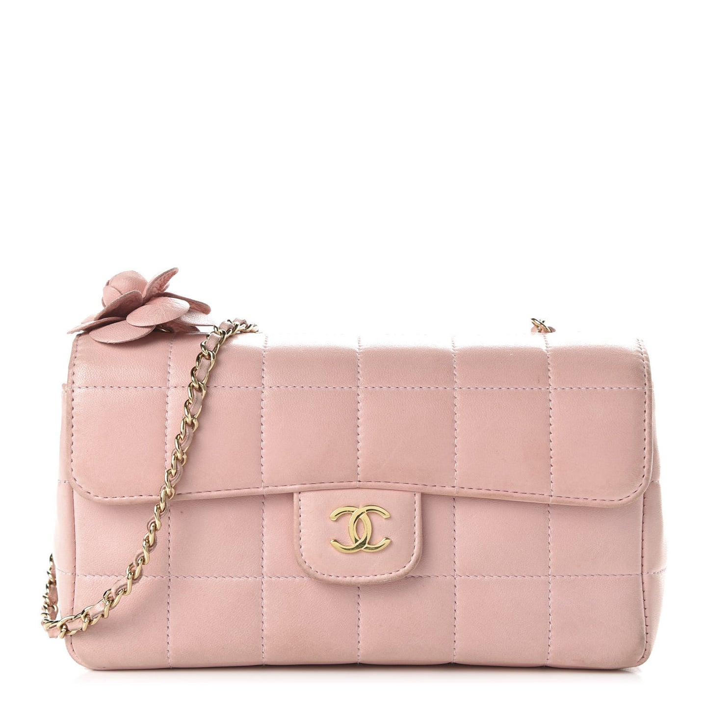 Lambskin Quilted Mini Chocolate Bar Camellia Flap Pink