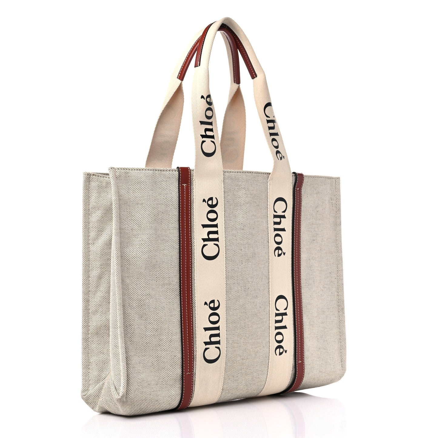 Cotton Calfskin Large Woody Ribbon Tote White Brown