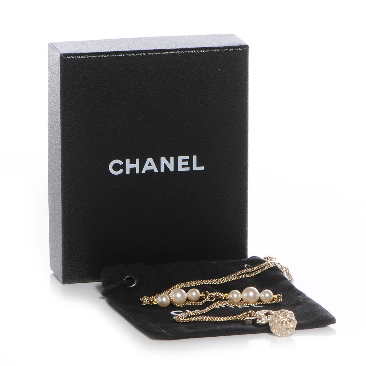 Pearl Crystal CC Pendant Necklace Gold