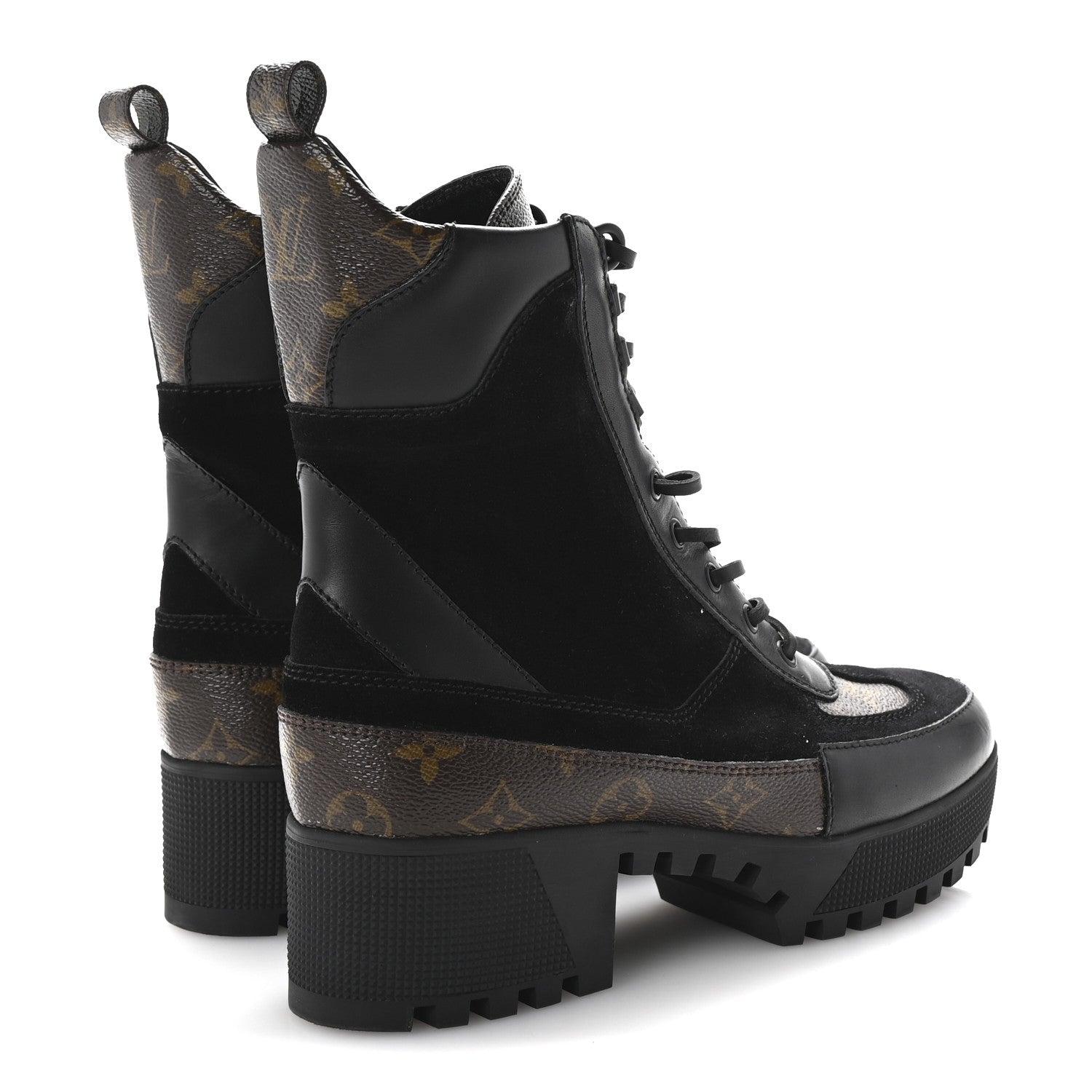 Louis Vuitton Suede Calfskin Monogram Laureate Platform Desert Boots 40 Black 5 of 9