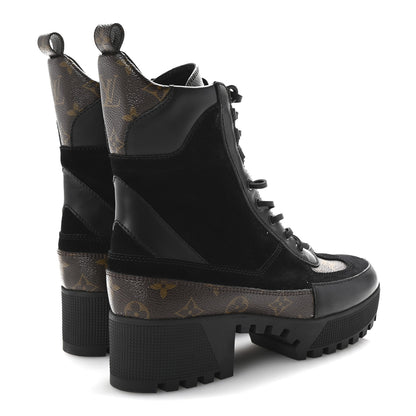 Louis Vuitton Suede Calfskin Monogram Laureate Platform Desert Boots 40 Black 5 of 9
