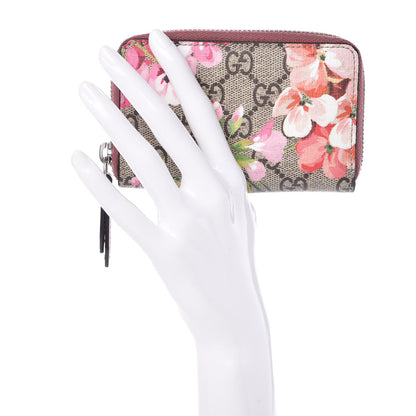 Gucci GG Supreme Monogram Blooms Zip Around Card Case Wallet Beige Multicolor Dry Rose 2 of 7