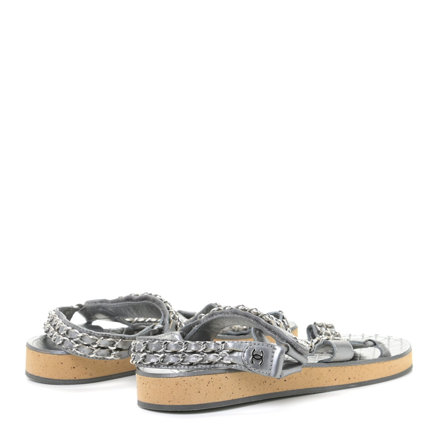Chanel Metallic Calfskin Chain Flat Sandals 38 Silver 3 of 9