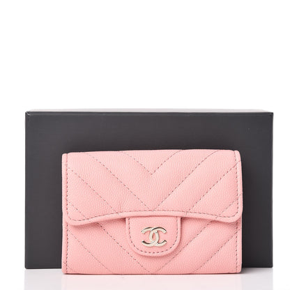 Chanel Caviar Chevron Quilted Flap Card Holder Pink 8 of 8