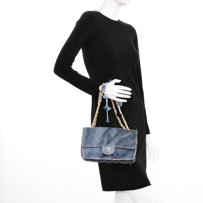 Chanel Denim Quilted Jumbo Pompom Flap Dark Blue 2 of 8