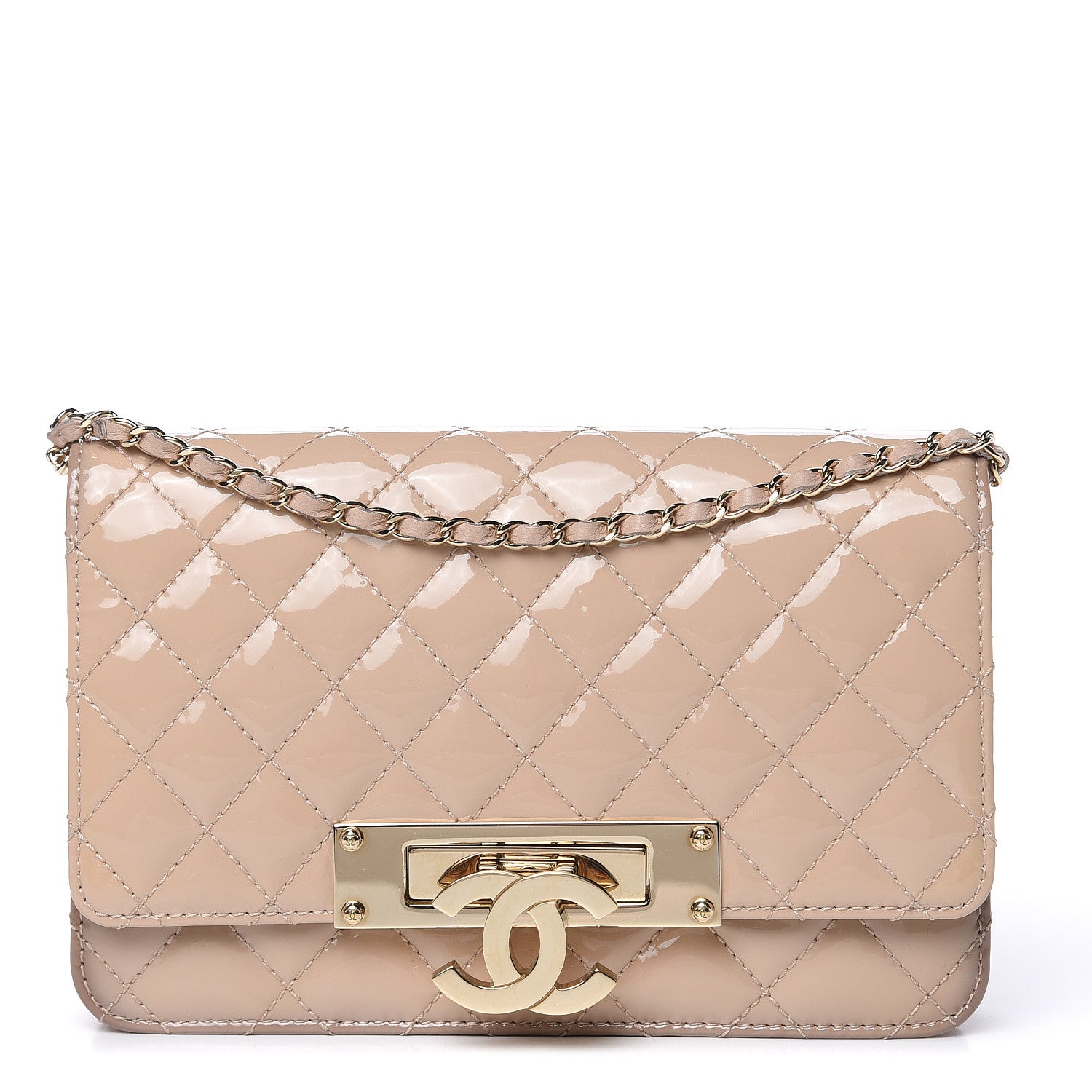 Chanel Patent Quilted Golden Class Clutch With Chain Light Beige 1 of 14