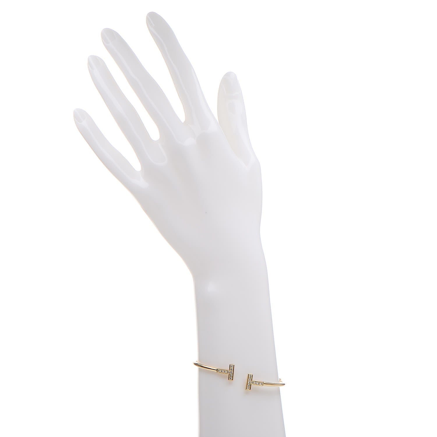Tiffany 18K Yellow Gold Diamond T Wire Bracelet 2 of 5