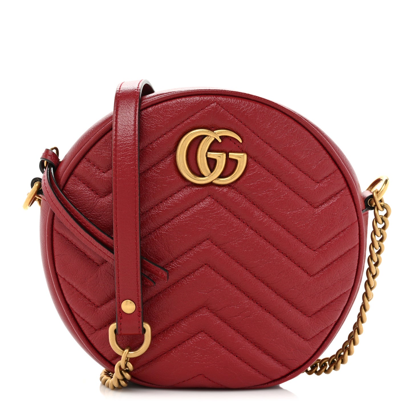 Glazed Calfskin Matelasse Heart Mini GG Marmont Round Shoulder Bag Romantic Cerise