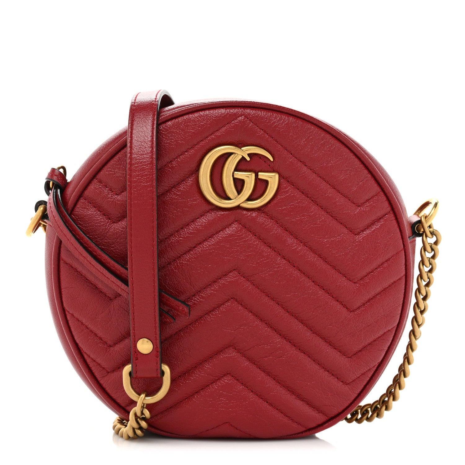 Gucci Glazed Calfskin Matelasse Heart Mini GG Marmont Round Shoulder Bag Romantic Cerise 1 of 11