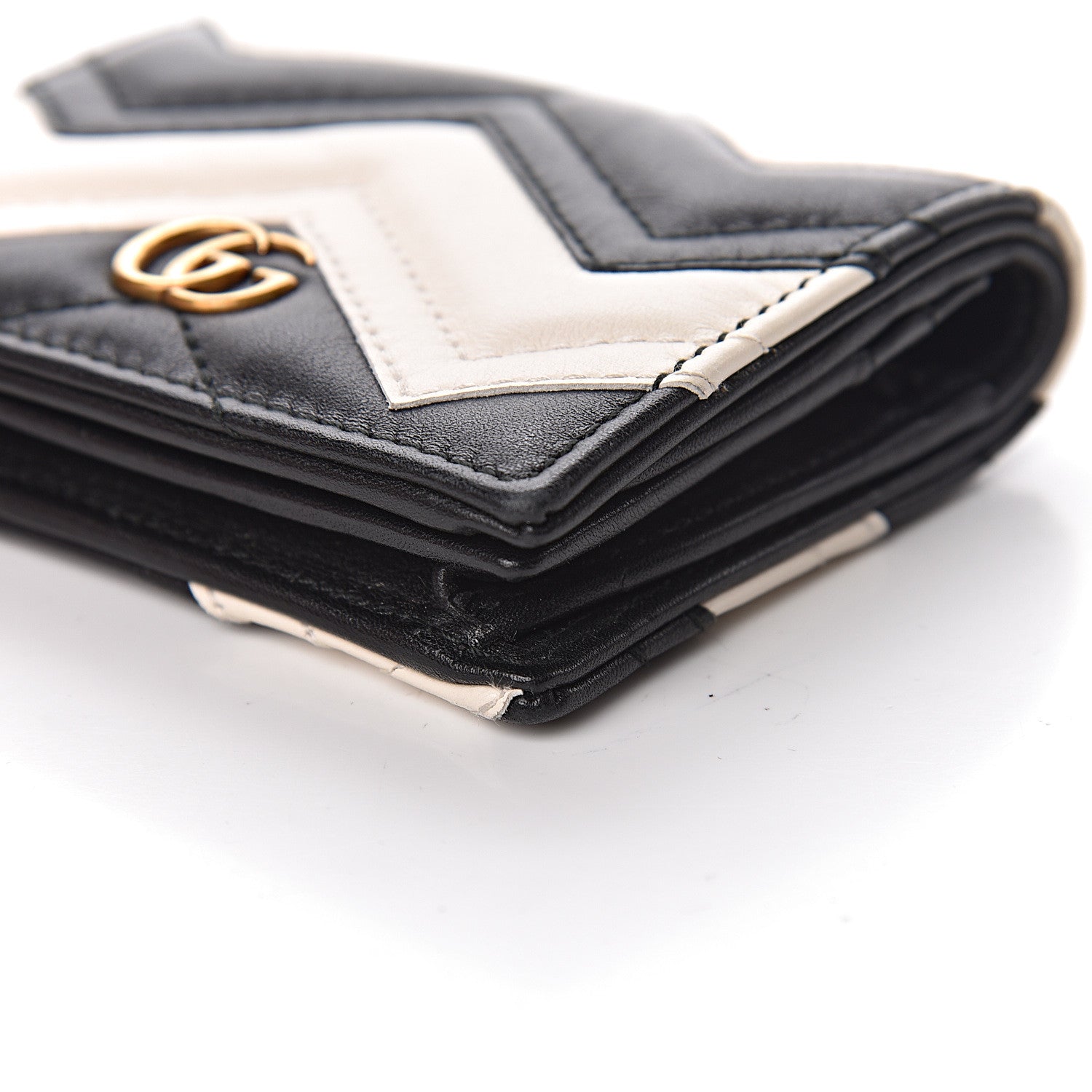 Gucci Calfskin Matelasse GG Marmont Card Case Wallet Black White 9 of 13