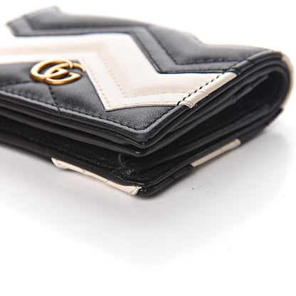 Gucci Calfskin Matelasse GG Marmont Card Case Wallet Black White 9 of 13