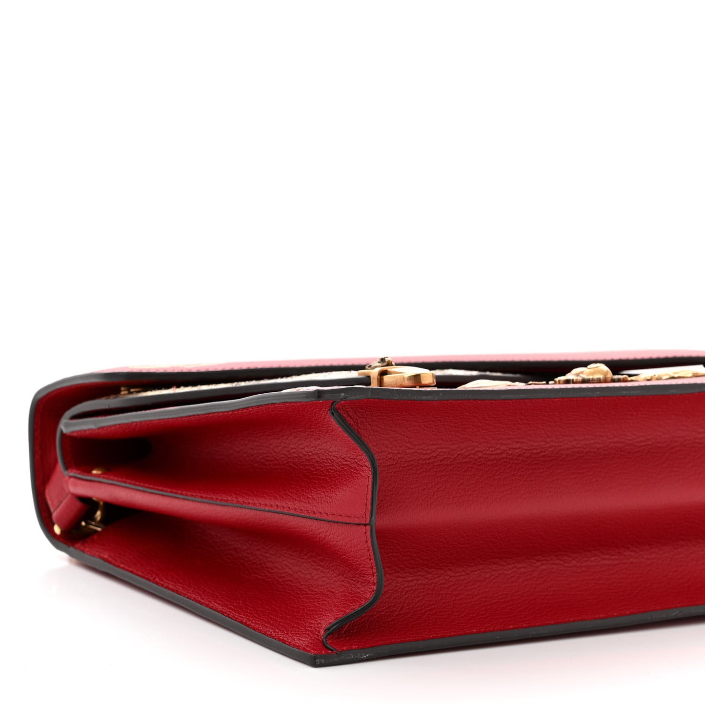 Calfskin Snakeskin Studded Medium Ottilia Top Handle Bag Red