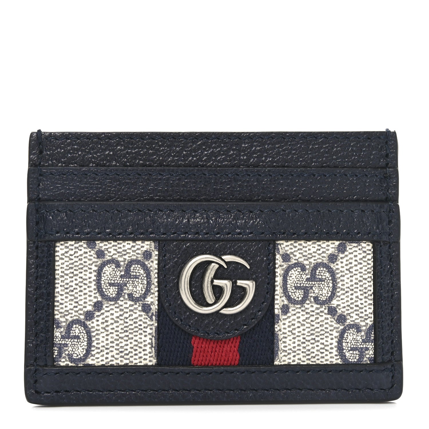 Gucci GG Supreme Monogram Textured Dollar Calfskin Web Ophidia Card Holder Beige Blue 1 of 6